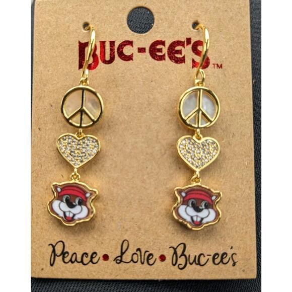 Buc-ee’s Earrings Peace Love Buccees Buc ees Bucees Beaver Jewelry - Picture 1 of 6